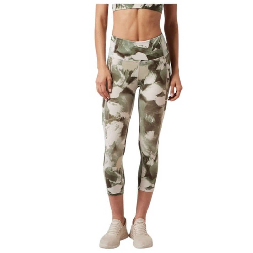 Athleta Women S‎ Ultimate Stash II Capri Green Abstract Brushstroke Leggings